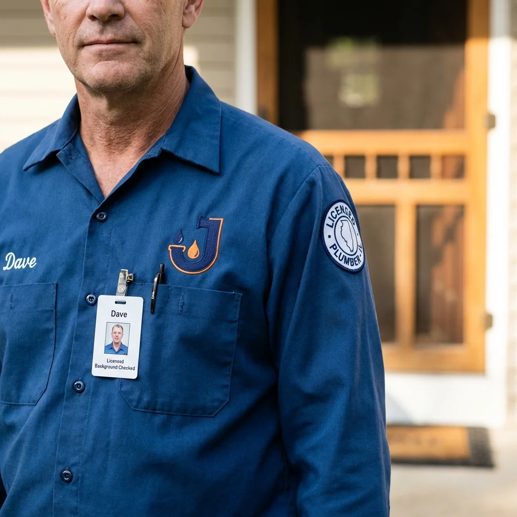 Licensed plumber showing ID badge in Wyoming, IL
