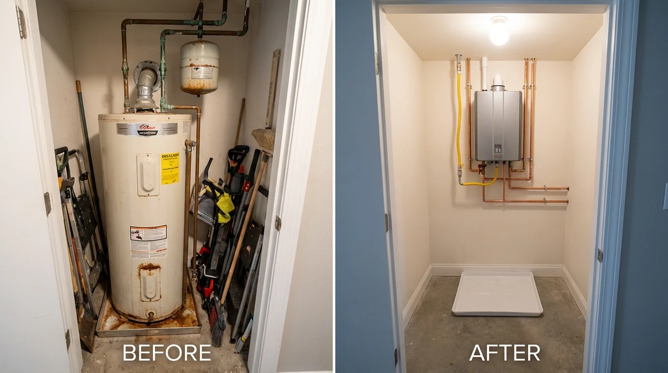 Tank water heater versus wall-mounted tankless unit comparison for Wyoming, IL homeowners